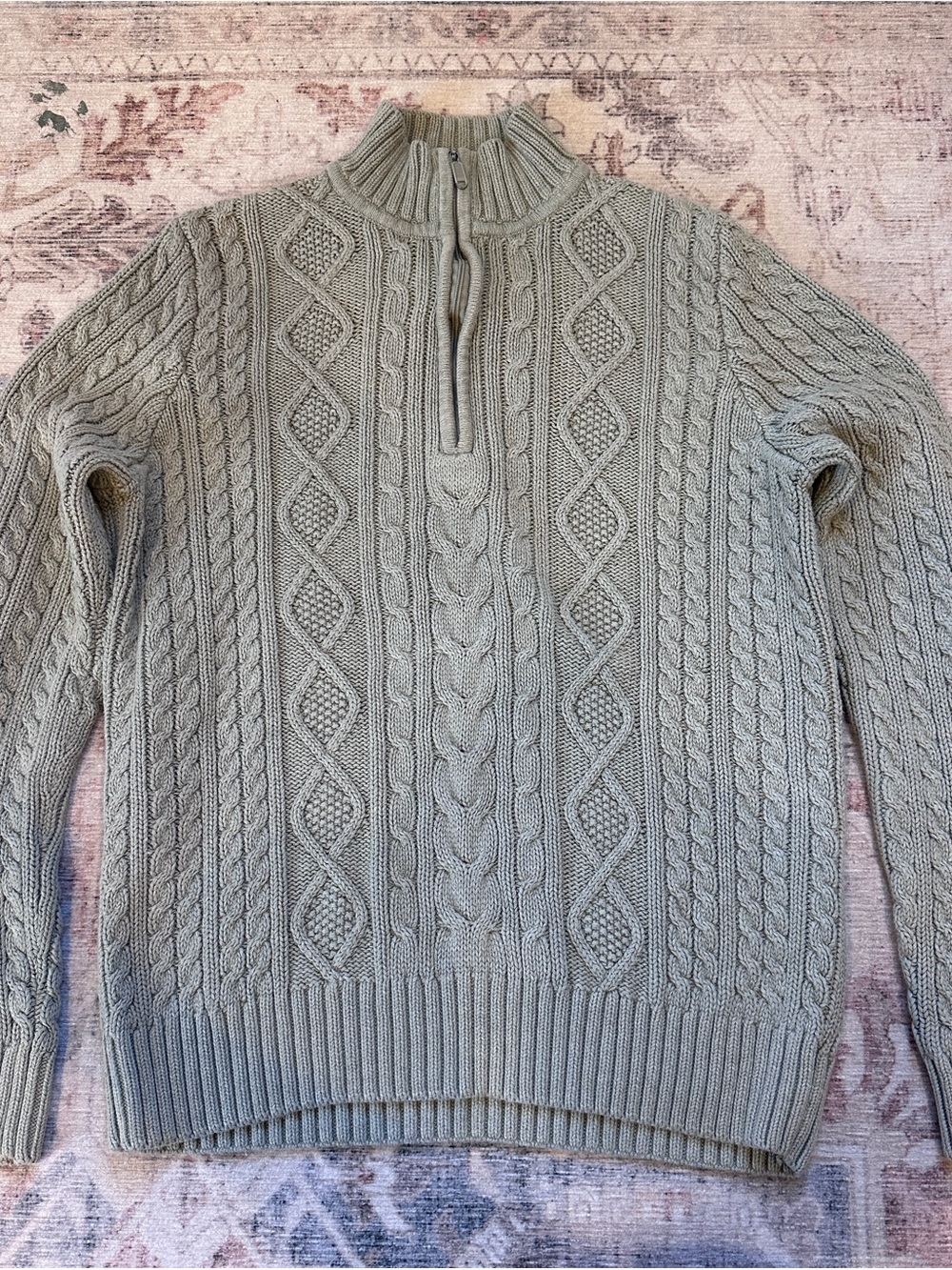 JEANNE PIERRE Grey Cable-Knit 1/4 zip Sweater